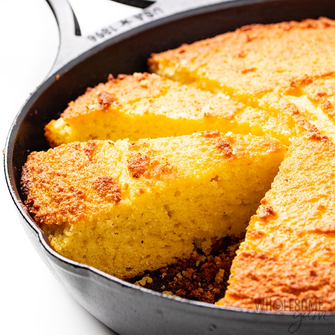 Fluffy keto cornbread served.